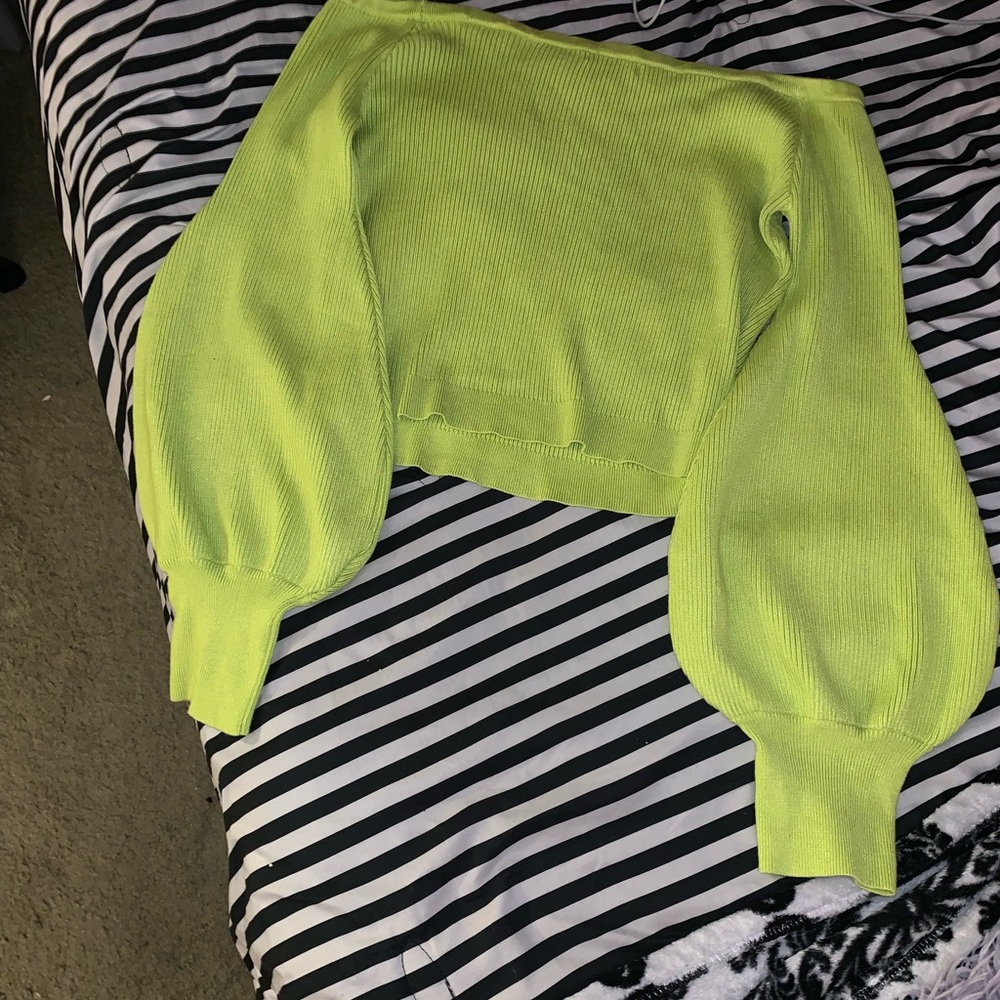 Fashion Nova Lime Off The Shoulder Crop Sweater